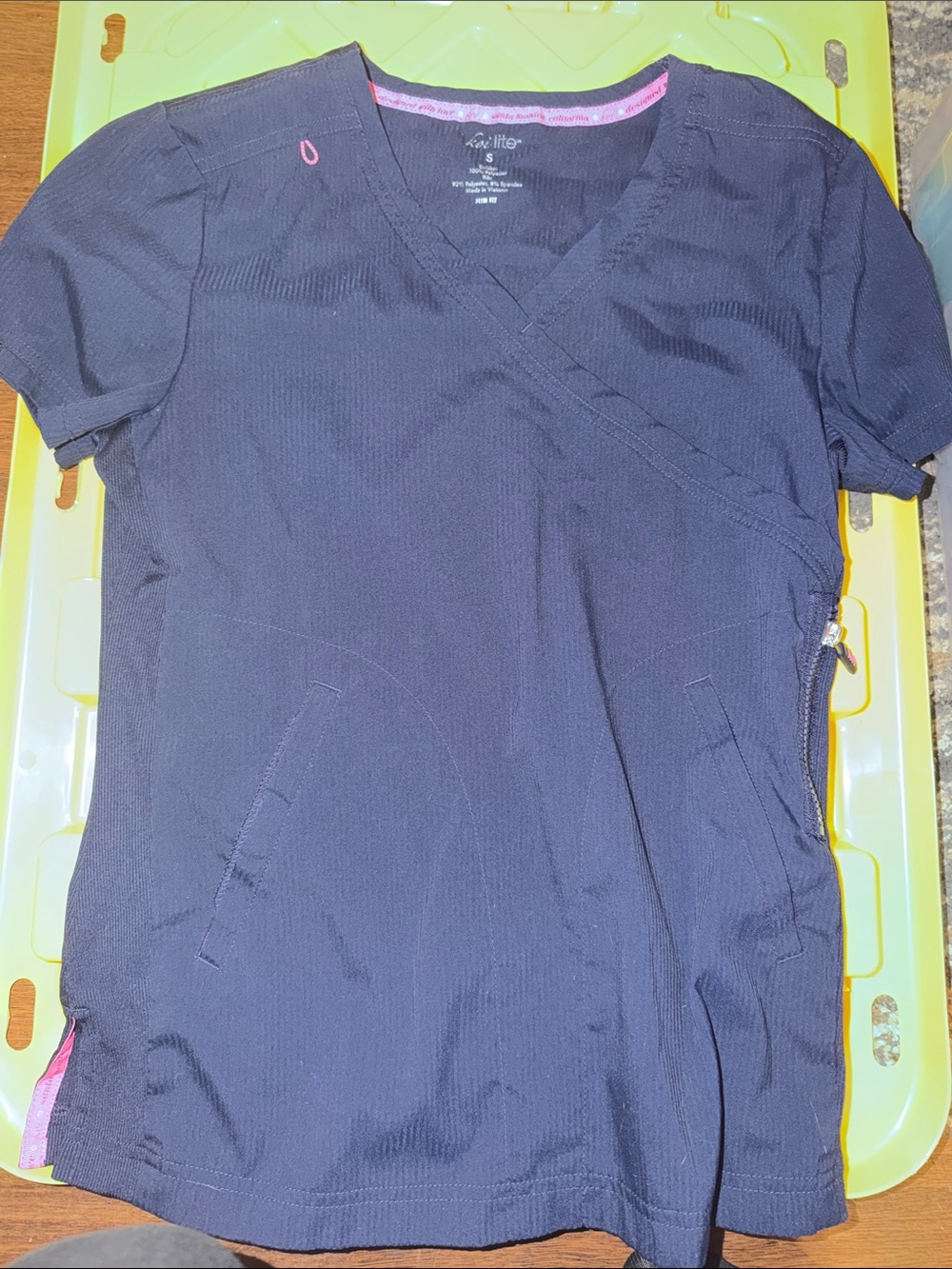 Koi Lite Women's Navy Scrub Top with Pink Trim